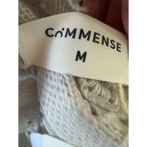 Commense Boho Coastal Knit Cream Stretch Split Hem Long Sleeve Dress Medium - Picture 3 of 6